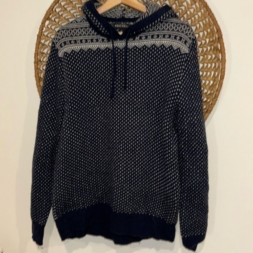 J. Crew mercantile blue and white hooded sweater size large